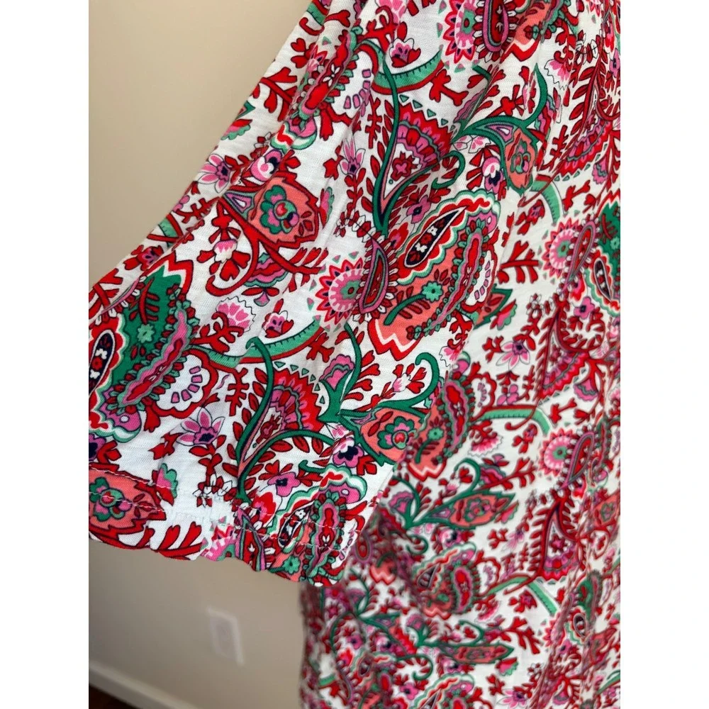 Boden Red Green Paisley Floral Cotton Tencel Modal Button Down Shirt 10 Boho